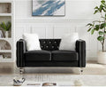 i-POOK 60 2-Seater Chesterfield Sofa Tufted Velvet Loveseat Sofa Couch with 2 Plush Pillows Crystal Legs and Nailhead Trim Arms Diamond Comfy Sofa for Living Room Office Guests Room Black