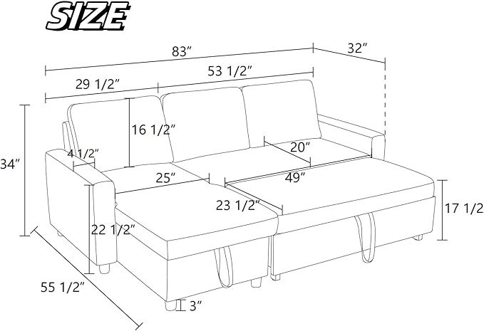 FONTOI Sofa Bed Pull Out Couch Convertible Sectional Sleeper Sofa with Storage Chaise Modern Lounge L Shaped Couch Bed for Living Room Bedroom Small Spaces Grey