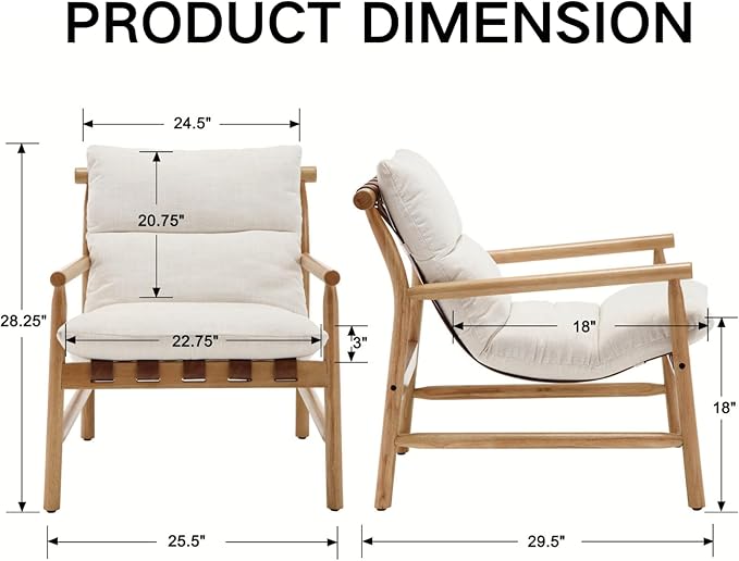 Modern Accent Chair Upholstered Armchair - Solid Wood Lounge Chair with Removable Cushion Low Back Reading Chair for Living Room/Bedroom/Balcony Chenille Sofa Chair (Easy Assembly)Off White