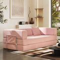 Convertible Sleeper Sofa Bed Corduroy Upholstered Modular Floor Couch Queen/King Size Foldable Futon with futon Memory Foam for Apartment Living Room Bedroom (Pink 80.15) | Convertible sofa bed