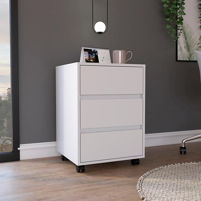 Hassyee Modern Design 3 Drawer Mobile Filing Cabinet with Four Casters 25.8 Height Home Office File Cabinets Easy to Assemble