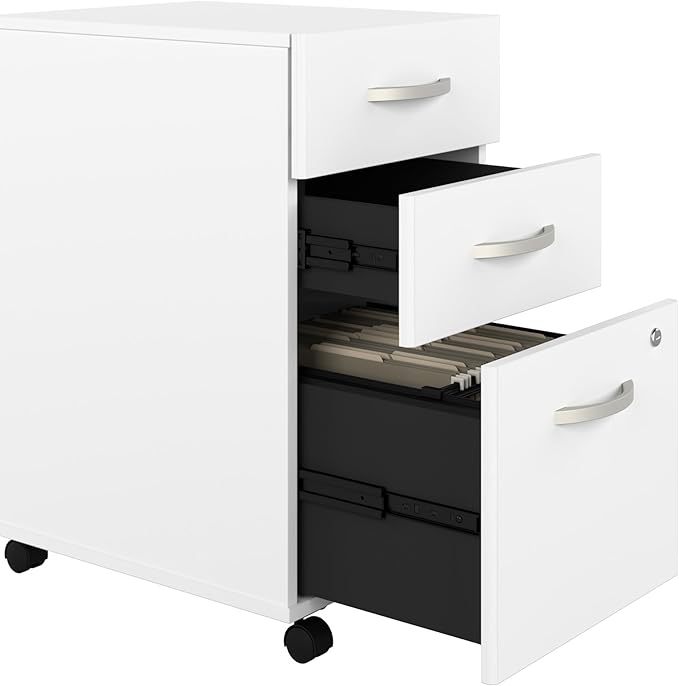 Bush Business Furniture Studio C 3 Drawer Mobile File Cabinet in White | Assembled Office Storage Unit for Home or Commercial Spaces