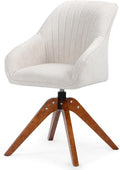 Athena Collection Swivel Modern Accent Chair Linen Upholstered Armchair Office Desk Chair No Wheels with Wooden Legs Comfy Vanity Chair Reading Chair for Bedroom Living Room Office White