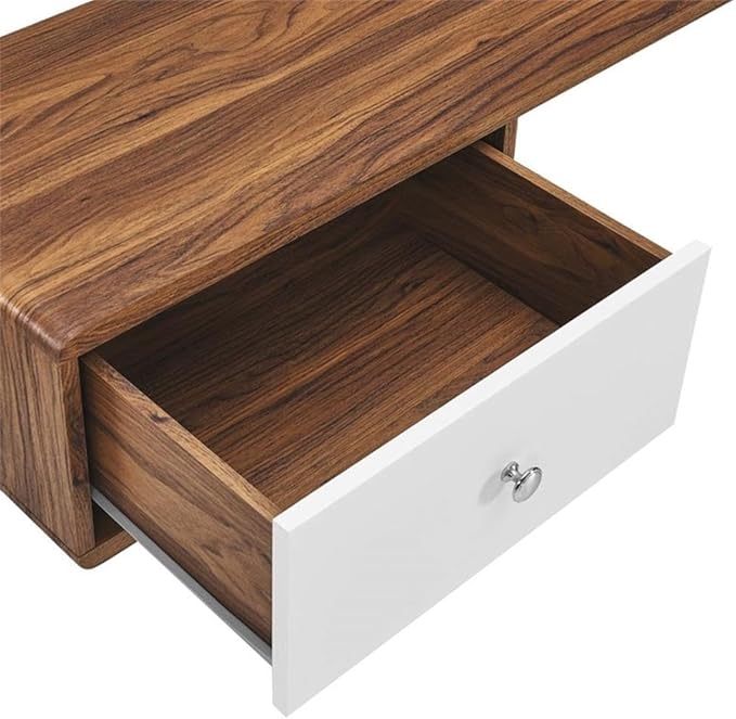 Modway Transmit 55 Wall Mount Corner Wood Office Desk in Walnut/White