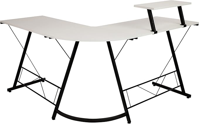 EMMA + OLIVER Home Office Desk - White L-Shaped Computer Desk Gaming Desk Home Office Desk