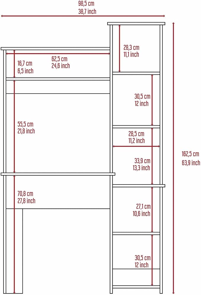 Penau Smokey Oak 6-Shelf Writing Desk with Built-in Bookcase Functional Home Office Furniture Sophisticated Design