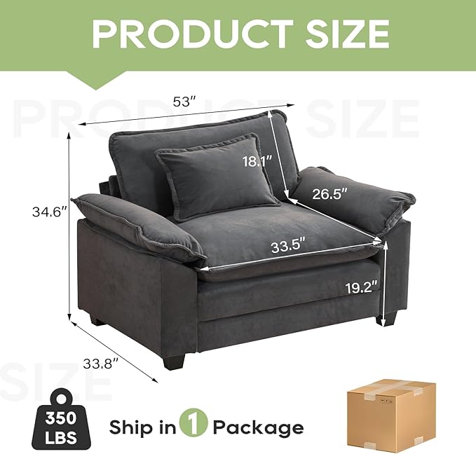53 Comfy Cloud Sofa Couch with Throw Pillows Upholstered Deep Seat Cozy Sofa Chair Modern Single Seat Modular Sectional Sofa for Living Room