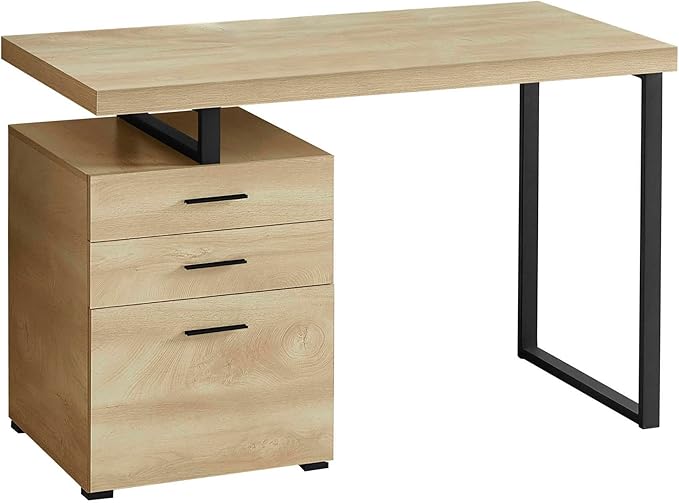 Computer Desk Home Office Laptop Left Right Set up Storage Drawers 48 l Work Natural Laminate Black Metal Contemporary Modern