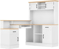 L Shaped Office Corner Desk with Hutch Corner Computer Desk with 2 Drawers and Cabinet Open Shelves L-Shaped Writing Table for Small Space Study Room Living Room (White)