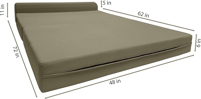 D&ampD Futon Furniture Sleeper Chair Folding Bed Studio Sofa Guest Folded Mattress High Density Foam (72 x 48 x 6 Tan)