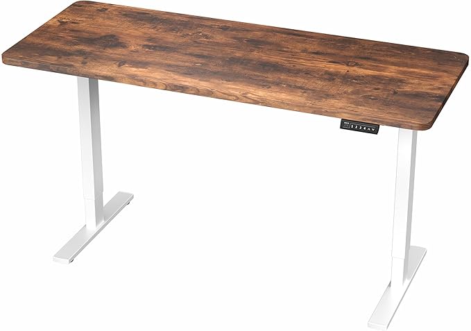 VIVO Electric 60 x 24 in Rustic Standing Desk Memory Height Adjustment 1B Series Holds 220 lbs One-Piece Vintage Brown Top White Frame DESK-KIT-1W6N