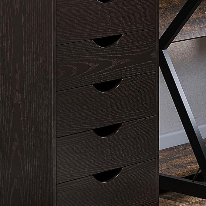 5 Drawer File Cabinet Storage Organizer Filing Cabinet with Nordic Minimalist Modern Style &amp Wheels Brown
