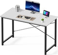 Sweetcrispy Small Computer Desk47 Inch Office Writing Work Desk with Metal Frame Wooden Tabletop Student Study Home Bedroom Table with X-Shaped Reinforcement White