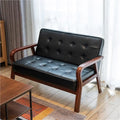 Mid-Century Modern Loveseat Comfy Faux Leather Upholstered Couch Solid Wood Frame Vintage Accent Armchair with High Back for Home Office Waiting Room 45.3''L x 24.4''D x 29.5''H(Black)