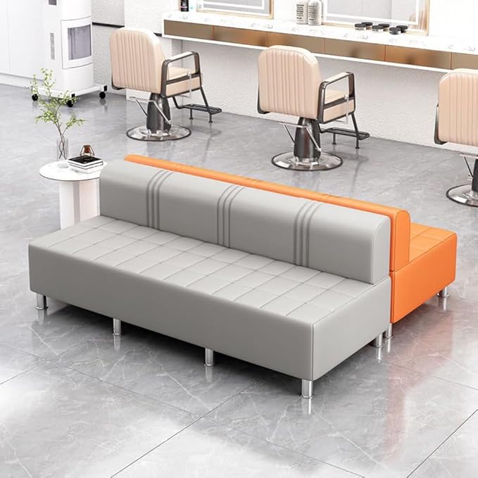 LITFAD Barber Shop Sofa Waiting Chair Modern Leisure Sofa for The Parlor Bedroom Leather Cushioned Couch Light Gray 55 L x 21.5 W x 23.5 H