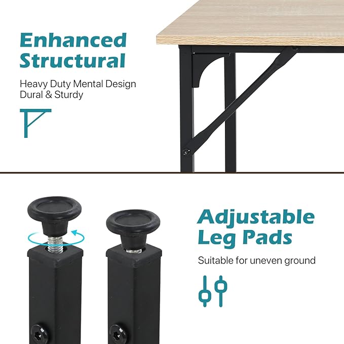 Dkelincs 47 Inch Computer Desk Home Office Desk Gaming Writing Desk Modern Simple Style Study Work Table with Metal Frame Large Legroom Adjustable Feet Water-Resistant Nature