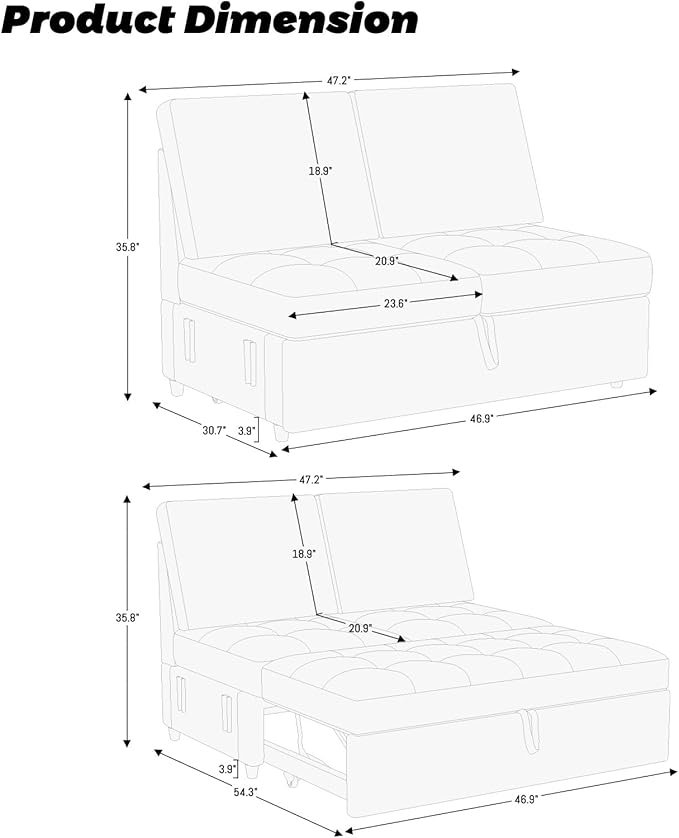 Belffin Pull Out Sofa Bed Module Part for Modular Sectional Sleeper Sofa Armless Loveseat with Pull Out Bed for Sectional Couch Blue