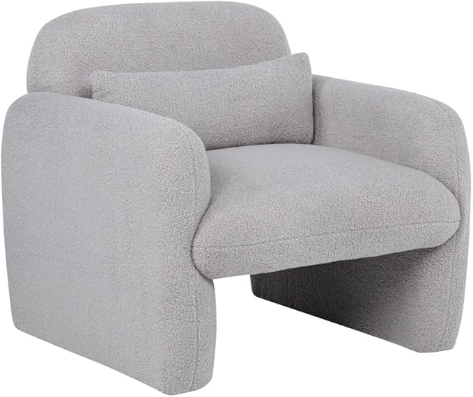 Stylish and Minimalist Teddy Fleece Single Sofa Chair with Arms and Pillow Armchair Accent Chair for Living Room Bedroom StudyGrey (Gray + Teddy)