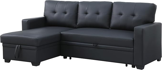Ball &amp Cast L-Shape Reversible Sectional Sleeper Sofa Bed 4 in 1 Pull Out Couch with Storage Chaise &amp Removable Back CushionsConvertible Sleeper Corner Couch Pull-Out Sofa Bed for Living Room
