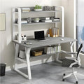 LITFAD Modern Computer Desk Home Office Desk with Storage Shelves Study Table with Bookcase for Study Room and Office Without ChairsGrey&ampWhite-39.5 L x 19.5 W x 58 H