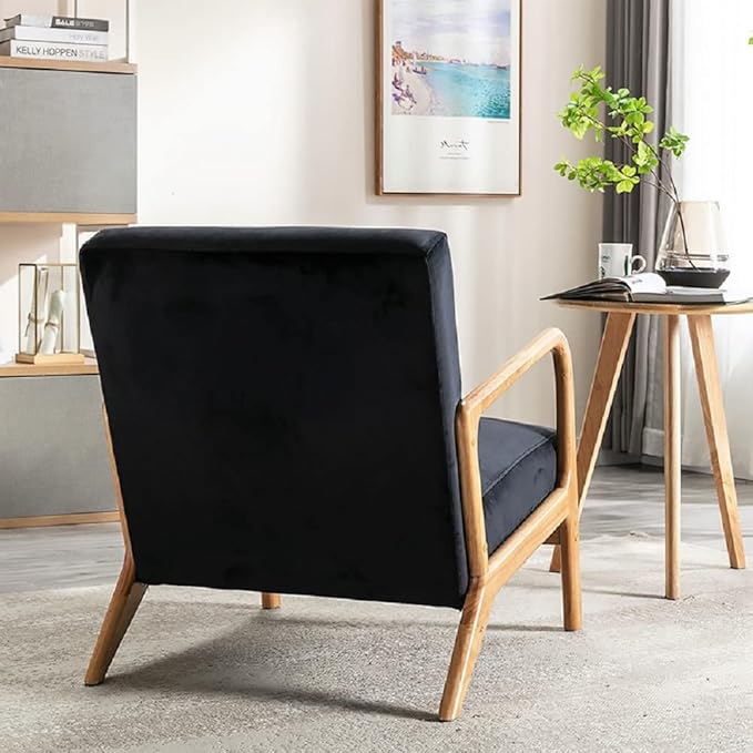 Classic Comfortable Modern Boho Velvet Upholstered Lounge Armchair for Living Room Reading Bedroom Office and Small Spaces Black