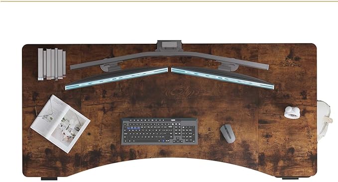 63 Curve Electric Standing Desk Adjustable Height Brown Seated Stand up Computer Desks for Work Office Home Ergonomic Lift-up Gaming Tables with Wheels &amp Splice Board &amp USB (Rustic Brown/63