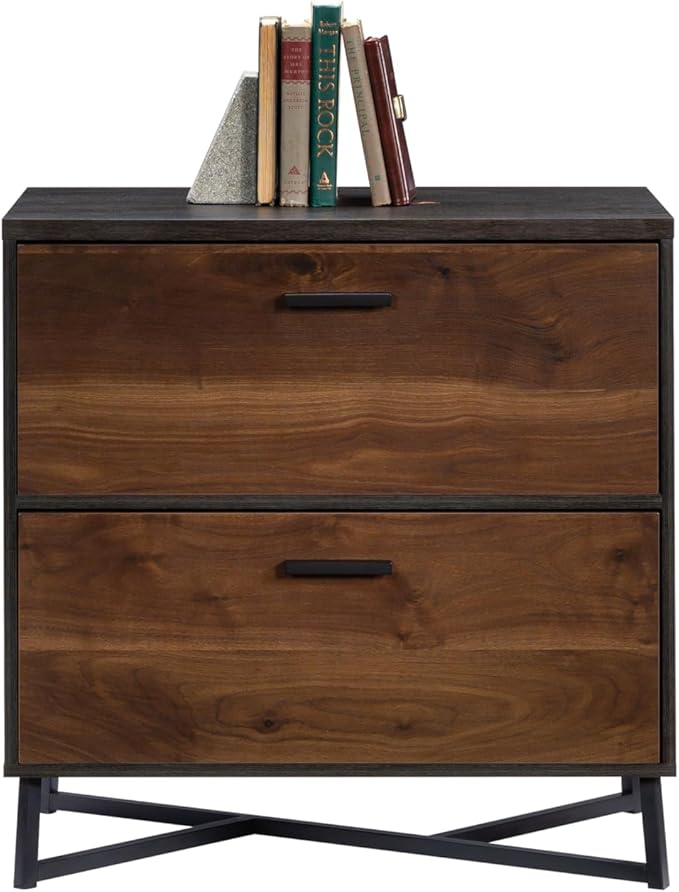2 Drawer Small Lateral File Cabinet with Lock Under Desk Locking Storage Drawers Organizer for HomeOffice Filing CabinetsModern FurnitureDarkWalnut