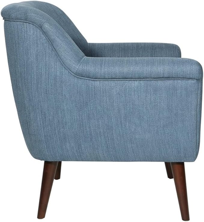 Pemberly Row Accent Chair 29.75 W x 30.5 D x 33.75 H Blue Steel Fabric Upholstery Dark Coffee Solid Wood Legs Mid-Century Style Rolled Arms High Density Foam Cushion for Living Room or Home