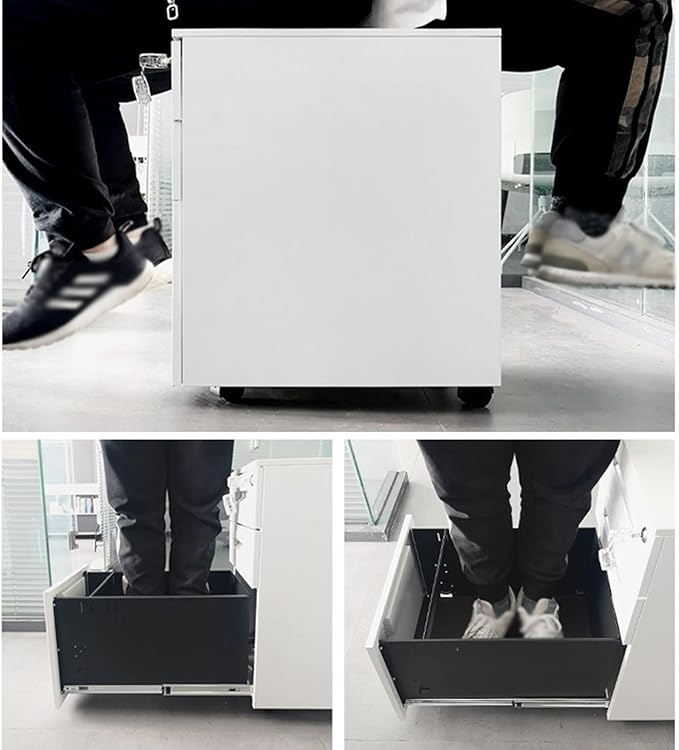 GLigeT Filing Cabinet 3 Drawer Metal Mobile File Cabinet with Lock Under Desk Filing Cabinet for Legal/Letter/A4 File Fully Assembled with Wheels File Storage Cabinets (Color : White)