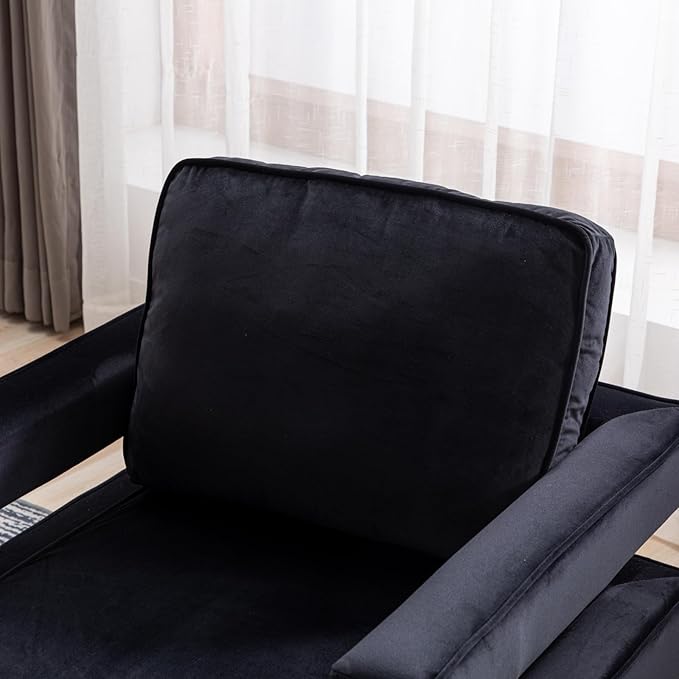 Modern Accent Chair Velvet Upholstered Side Chair with Backrest Comfy Armchair Side Chair with Golden Metal Base for Living Room Reception Room 1PC Black