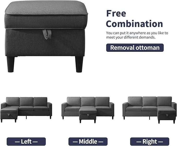 ijuicy 2PCS Sectional Sofa Set for Living Room Furniture Set Modern 4 Seat Couch Set with Ottoman L-Shaped 3 Seat Couch &amp Armchair with Side Pockets &amp Movable Storage Ottoman(3+1 Seat/Dark G