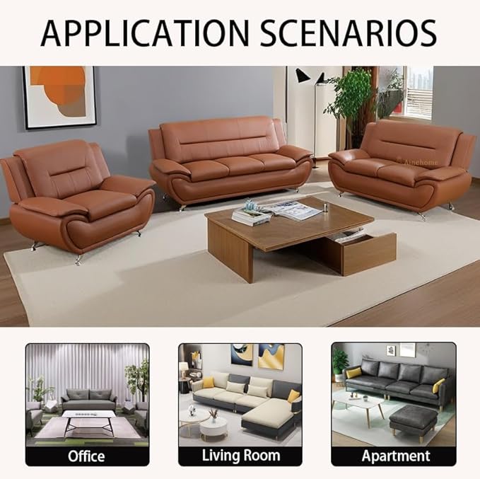 A Ainehome Sectional Sofa Sets Living Room Furniture Sets Modern Faux Leather Sofa Couch 6-Seat Sofa for Living Room(A-Orange Sofa+Loveset+Chair)
