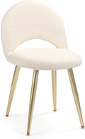 Vanity Chair with Adjustable Backrest Boucle Upholstery Armless Makeup Stool Cream White Sherpa Vanity Stool with Gold Metal Legs for Bedroom Living Room Kitchen Dinning Room(White)