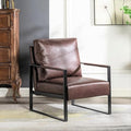 Classic Mid Century Modern Accent Chair with Square Metal e Armchair for Living Room Bedroom Home Office in Spotted Microfiber Upholstery Dark Brown