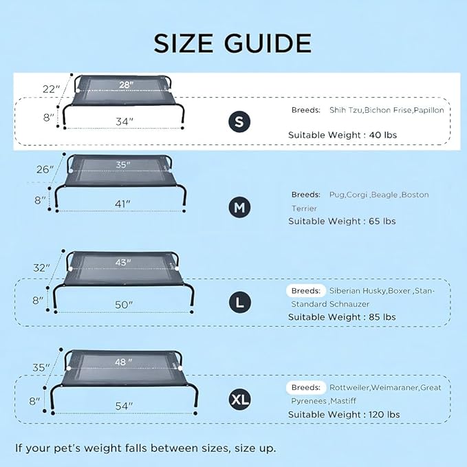Cooling Elevated Dog Bed with Non-Slip Floor Protectors &amp Breathable Mesh Raised Indoor &amp Outdoor Dog Cot Hammock 34 L x 22 W x 8 Th Small Grey