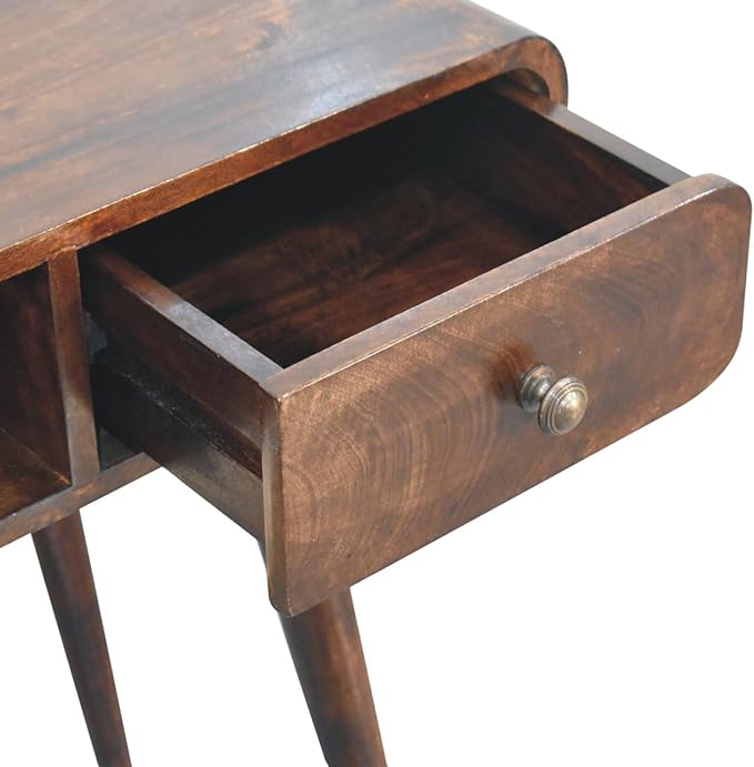 Solid Wood Curved Walnut Writing Desk - Computer Desk for Home Office with Storage