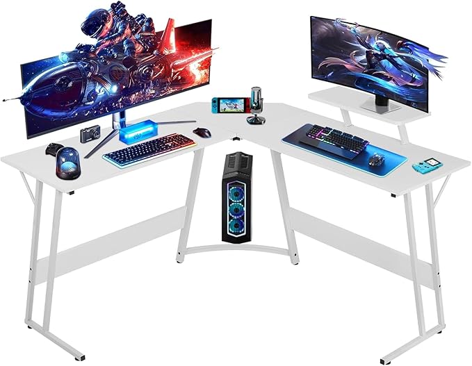 51 inch L Shaped Gaming Desk Computer Desk for Bedroom White L shaped Desk for GamingHome Office Desks with Detachable Monitor Stand Corner Desk for Small PlaceLargeCarbon FiberWhite desk