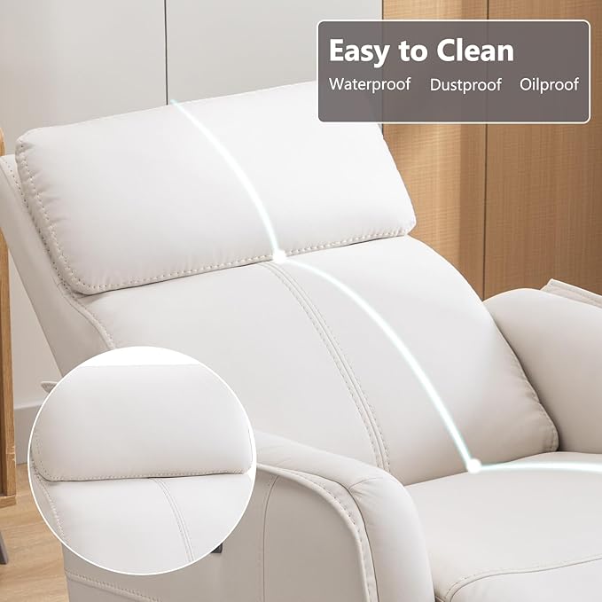EBELLO Faux Leather Power Recliner Chair Electric Reclining Sofa with USB Charging Port Metal Swivel and Rocking Chair Seat for Small Living RoomBeige