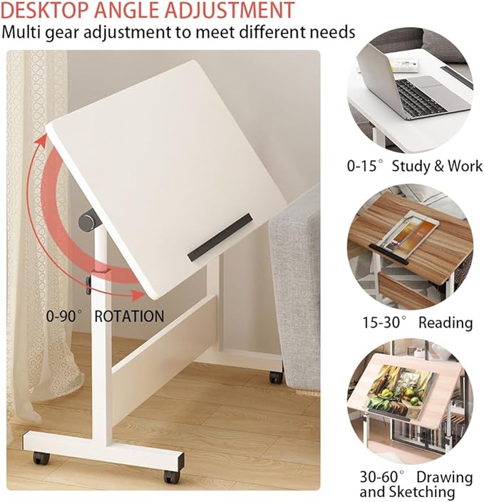 Small Standing Desk Foldable Stand Up Desk with Wheels Mobile Computer Table Adjustable Height Desktop Sit Stand Table Workstations for Small Spaces and Home Office (Black)