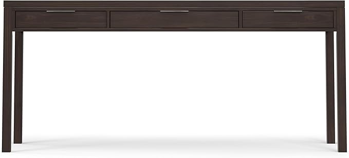 SIMPLIHOME Hollander Desk - 72 Inch Wide Solid Wood Writing Desk in Warm Walnut Brown Contemporary Modern Home Office Computer Table for Study with 2 Drawers and Flip-Down Keyboard Tray