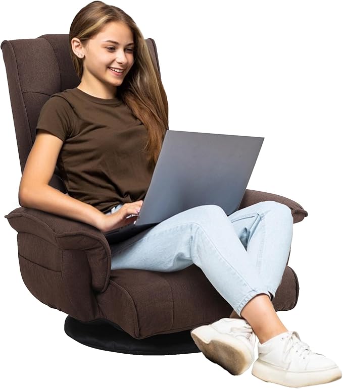 FLOGUOR 360 Degree Swivle Adjustable Floor Chair Chaise Lounge Indoor Folding Lazy Sofa with Armrests and Side Pocket Adults Gaming Chairs for Living Room Bedroom Factory Price 201 (CO)