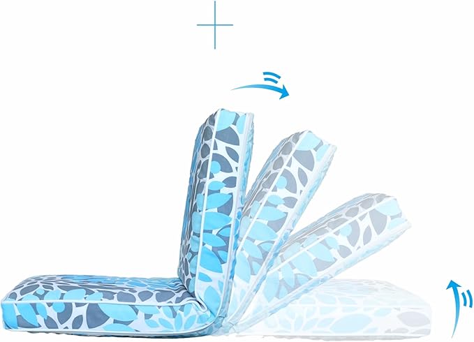 JMGBird Floor Chair with Back Support - Adjustable 5-Position Gaming Chair Waterproof Light Blue Floral Print Indoor Outdoor Meditation Cushion