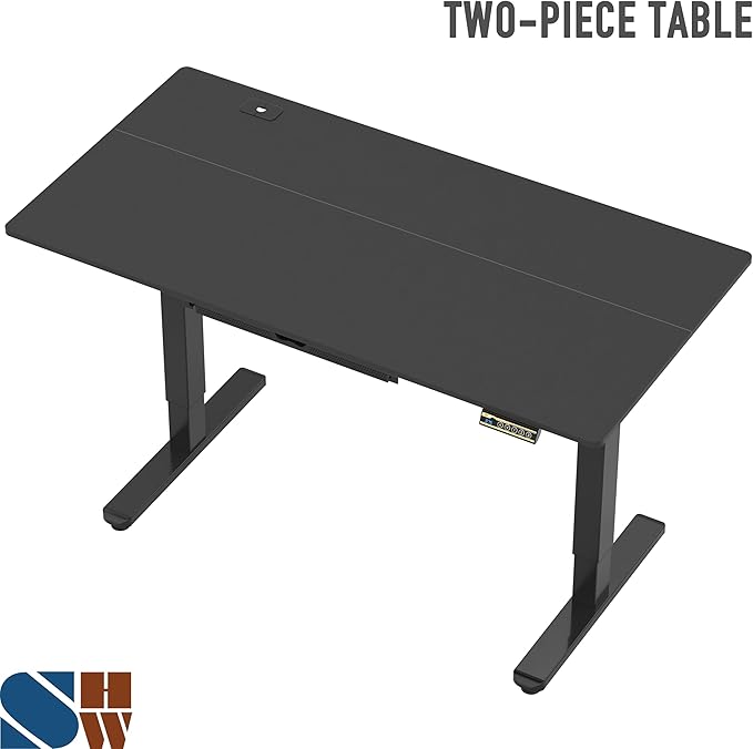 SHW 55 x 28 Inches Electric Height Adjustable Standing Desk with Drawer and Memory Preset Black