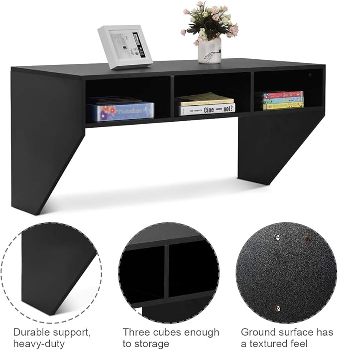 BestComfort Wall Mounted Desk Hutch 42.5inch Floating Laptop Table Writing Desk Home Office Workstation Hanging Computer Desk Modern Floating Console Media Storage Cabinet