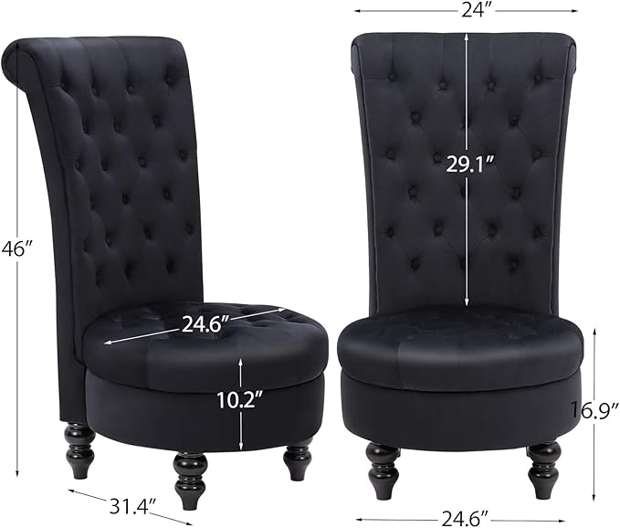 ECOTOUGE 2PC Velvet High Back Accent Chair for Living Room Royal Design Throne Chairs with Upholstered Tufted for Bedroom Black