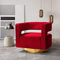 TINA'S HOME Swivel Accent Barrel Chair Modern Velvet Armchair with 3D Curved Open Back &amp Swivel Gold Metal Base Upholstered Club Chair for Living Room Bedroom Nursery Red(No Assembly Required)