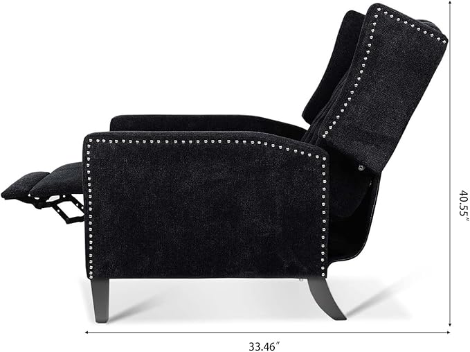 Black Fabric Recliner Chair for Adults Accent Wingback Chair Mid-Century Modern Recliner Tufted Chairs Living Room Armchair for Bedrooms Reading Recliner 27 Wide