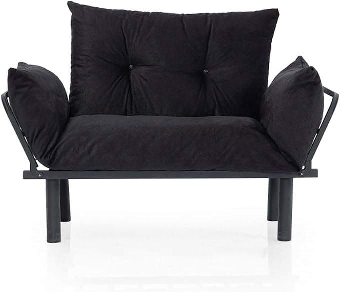 49 Mini Couch with Mattress Included Small Loveseat Sofa Chair for Small Space Oversized Accent Chair and a Half Metal Frame (Black)