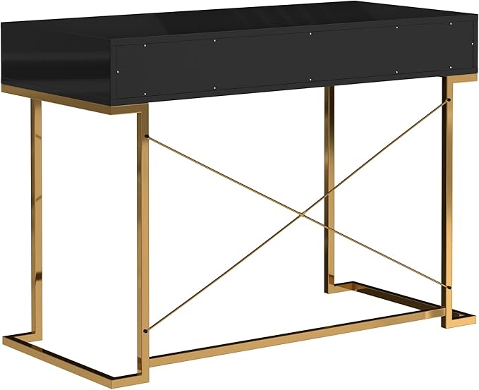 Clihome 42'' Home Office Desks Modern Writing Desk with Drawers Modern Simple Desk with Golden Legs and X-Shaped Bracket