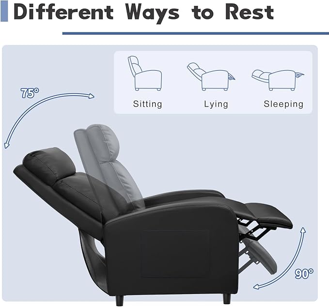 Furniwell Massage Recliner Chair for Living Room Adjustable PU Leather Reclining Chair Home Theater Seating Modern Winback Single Sofa for Adults with Footrest (Leather Black)